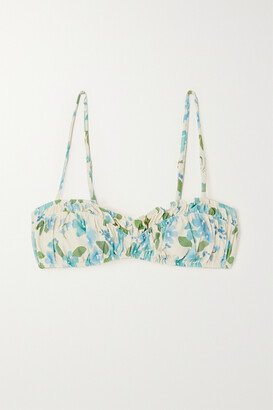 Net Sustain Ruched Floral-print Stretch-econyl Bikini Top - Blue