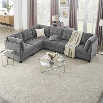 RASOO Spacious Chenille Modular Sectional Sofa with Bonus Storage and Copper Nails