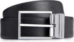 Italian-leather reversible belt with plaque and pin buckles