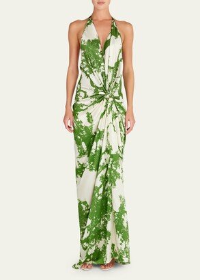 Jazmin Gathered Halter Open-Back Maxi Dress