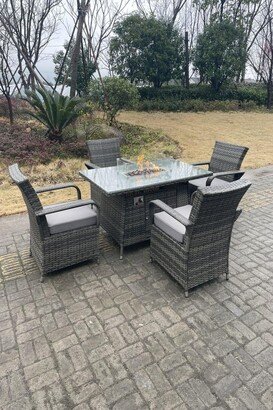 Fimous PE Rattan Gas Fire Pit Oblong Table Gas Heater Dining Table And Chair