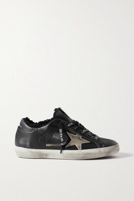 Superstar Shearling-lined Distressed Leather Sneakers - Black-AA