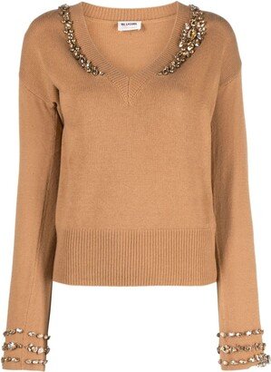 Deep V Neck Sweater With Crystall-AB