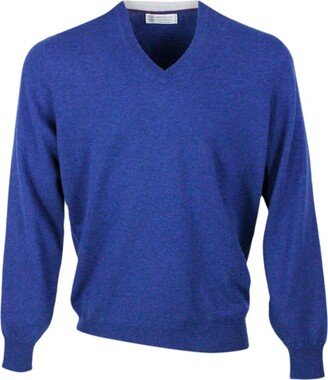 100% Fine Cashmere V-neck Sweater With Contrasting Profile