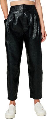 Womens Vegan Leather Crocodile Print Pants