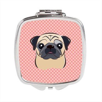 BB1262SCM Checkerboard Pink Fawn Pug Compact Mirror, 2.75 x 3 x .3 In.