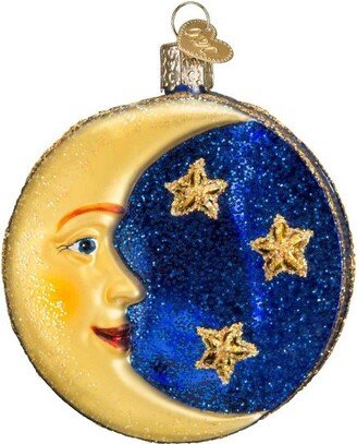 Man In The Moon - 1 Ornament 3.50 Inches - Ornament Sky Face Crescent Full - 22018 - Glass - Yellow