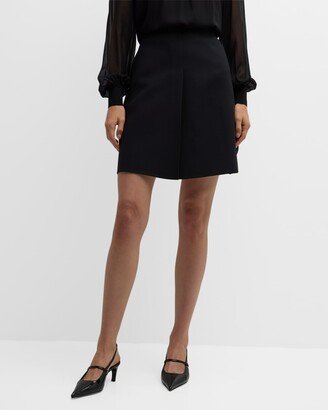 Pleated Wool-Silk Mini Skirt-AA