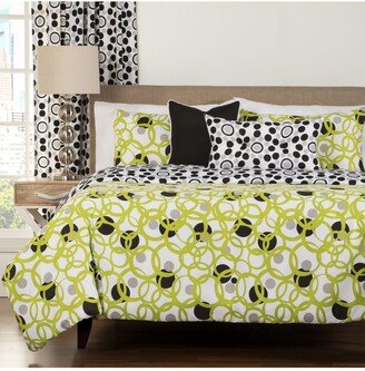 Full Circle Green Modern Reversible 6 Piece King Luxury Duvet Set