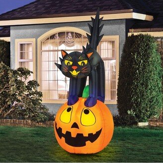 Novelty Lights Inc Novelty Lights 7’ Inflatable Black Cat On Pumpkin– Halloween Outdoor Yard Decoration