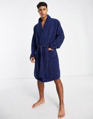 teddy shawl collar robe in navy