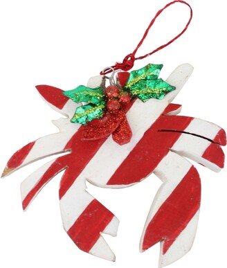 Beachcombers Red and White Stripe Crab Christmas Holiday Ornament Wood 3.5 Inches - Red,White