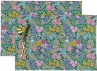 Bright Florals Placemats | Set Of 2 - Flower Daze By Embellishmentsforthehome Tiny Scale Flowers Pink Blue Cloth Spoonflower