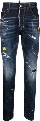 Illustrated Distressed Skinny Jeans