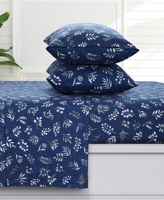 Azores Home Eva Floral 170-gsm Flannel Extra Deep Pocket 4 Piece Sheet Set, Full