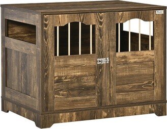 Wooden Dog Crate, End Table Furniture with Lockable Door, Small & Medium Size Pet Crate Indoor Puppy Cage, Brown