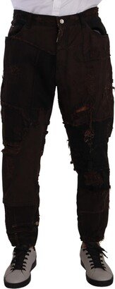 Brown Cotton Distressed Regular Denim Men's Jeans