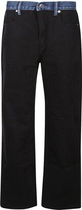 Contrast-Waistband Straight-Leg Jeans-AA