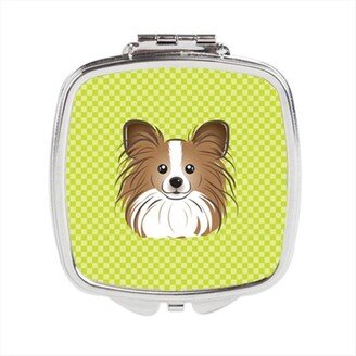 BB1310SCM Checkerboard Lime Green Papillon Compact Mirror, 2.75 x 3 x .3 In.