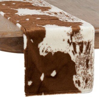 Saro Lifestyle Table Runner With Faux Fur Cow Hide Design, Brown,