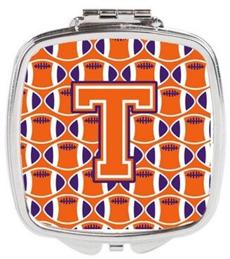 CJ1072-TSCM Letter T Football Orange, White & Regalia Compact Mirror