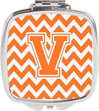 CJ1046-VSCM Letter V Chevron Orange & White Compact Mirror