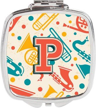 CJ2001-PSCM Letter P Retro Teal Orange Musical Instruments Initial Compact Mirror