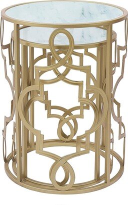 unbrand Decorative 16.5 in. Gold Round Glass Top Side Table