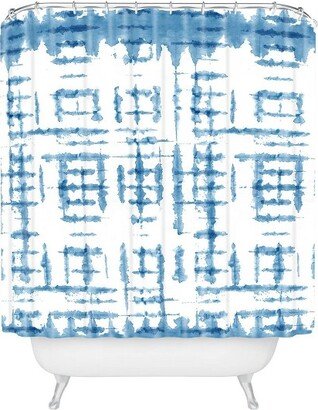 Ninola Design Shibori Checks Striped Shower Curtain Blue