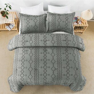 Snake River Décor 3PCS Tufted Comforter Boho Shabby Chic Geometry Twin Dark Grey