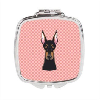 BB1245SCM Checkerboard Pink Doberman Compact Mirror, 2.75 x 3 x .3 In.