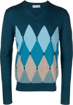 argyle-check V-neck jumper