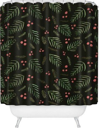 Angela Minca Xmas Branches Vintage Shower Curtain Green