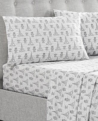 Juicy in Paris 4-Piece Sheet Set, Twin - White, Gray