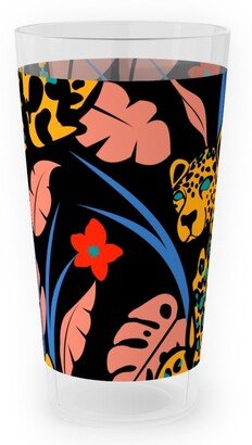 Outdoor Pint Glasses: Leopard - Multi On Black Outdoor Pint Glass, Multicolor