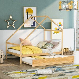 Calnod Adorable Twin Size House Shaped Bed Frame - Solid Wood - Perfect for Kids' Bedroom Furniture