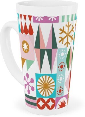 Mugs: Santa's Workshop Geometric Stars Snowflakes Grid Holiday Stripes - Multi Tall Latte Mug, 17Oz, Multicolor