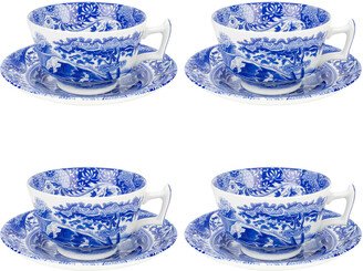 Blue Italian Teacup and Saucers, Set of 4