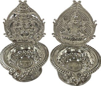 925 Sterling Silver Hallmarked Handcrafted 2.75 Inch Lakshmi & Ganesha Deepak | Diya Pair