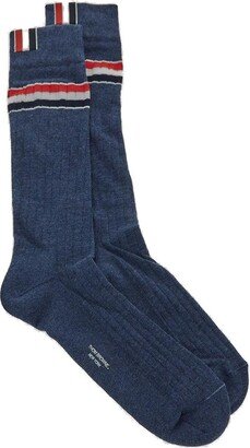 Stripe-Detail Mid-Calf Ribbed Socks