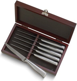 Curata Appuntito Stainless Steel 6 Piece Knife Set with Brushed Handles in Rosewood Finish Wood Box