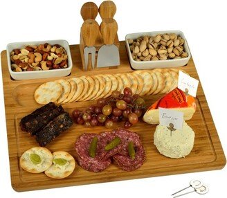 Large Bamboo Cheese Board/Charcuterie Platter with Tools, Bowls, & Markers