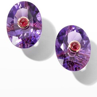 Prince Dimitri Jewelry 18K Rose Gold 2 Oval Amethyst and 2 Cabochon Ruby Earrings