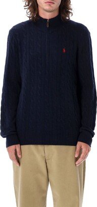 Logo-Embroidered Cable-Knit Half-Zip Jumper