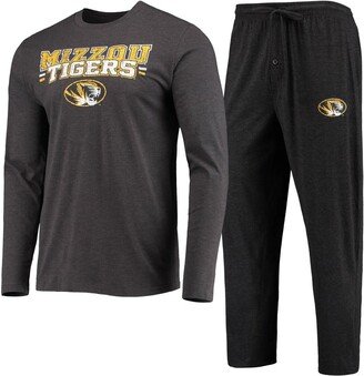 Men's Concepts Sport Black, Heathered Charcoal Missouri Tigers Meter Long Sleeve T-shirt and Pants Sleep Set - Black, Heathered Charcoal