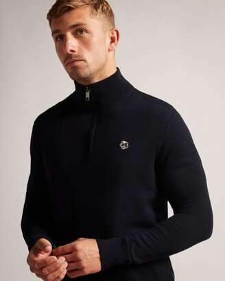 Merino Wool Half Zip Top in Navy