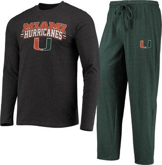 Men's Concepts Sport Green and Heathered Charcoal Miami Hurricanes Meter Long Sleeve T-shirt and Pants Sleep Set - Green, Heathered Charcoal