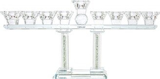Noble Gift Crystal Menorah On Two Pillars With Gold And Silver Inner Gemstones