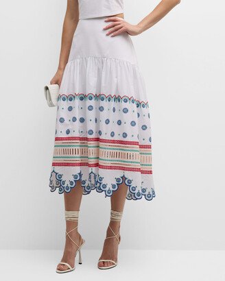 Ina Broderie Anglaise Scalloped Midi Skirt