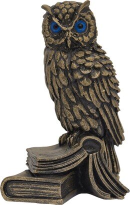 Bronze Owl On Book - Handmade Alabaster Statue Greek Sculpture 11cm